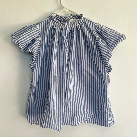 Trovata Birds of Paradise Carla High Neck Blouse Blue White Striped Top XS - Picture 4 of 15